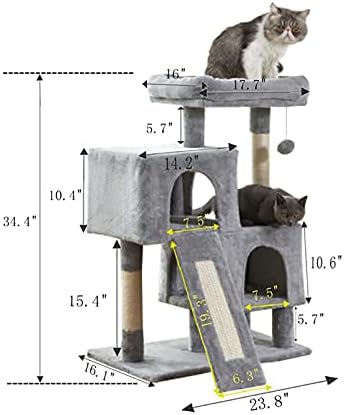 חתול מגדל, 34.4 סנטימטרים חתול עץ עם גירוד לוח, 2 יוקרה דירות, חתול מגדל עבור מקורה חתולים, יציב וקל להרכיב,