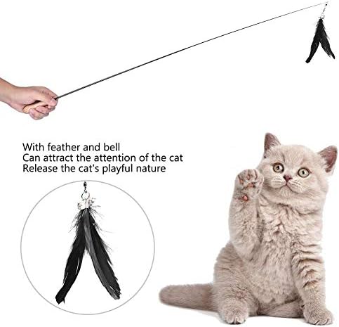 צעצוע שרביט טיזר חתול, צעצוע חתלתול נוצה, חתלתול נייד שחור אינטראקטיבי פלסטיק לחתול