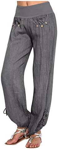 מכנסי טרנינג שמלת אתקיה לנשים כותנה מכנסיים רופפים מכנסיים מכנסיים אופנה כפתורי רגל מוצקה לרחבה ורחבה פלוס גודל פלוס