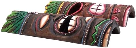 מסכות טיקי מעץ בעבודת יד בסגנון הוואי, עיצוב קיר, סט של 2 עיצובים שונים