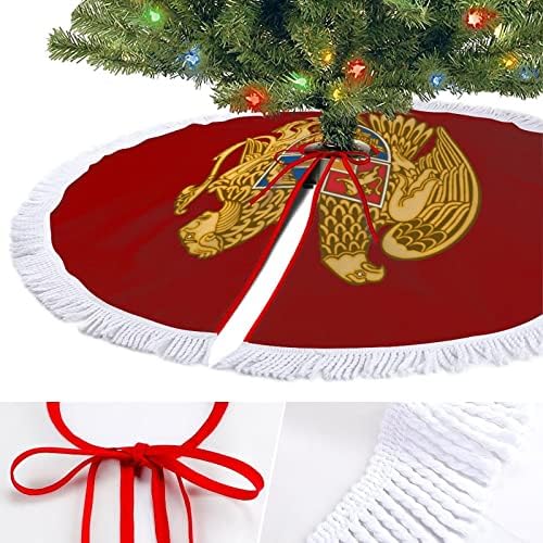 סמל ארמני חצאית עץ חג המולד אדומה חצאית עץ חג המולד עגול עגול עם קצה משולב לקישוטי חצר חיצוניים מקורה