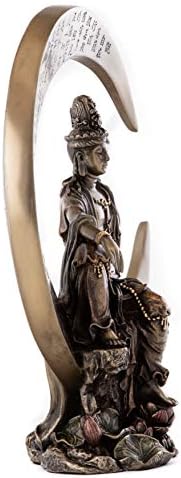 אוסף עליון פסל גואן יין בקלות מלכותית קלות על סהר ירח- קוואן יין בודהיסט אלת חמלה ופסלת רחמים בברונזה של צוות קר-8