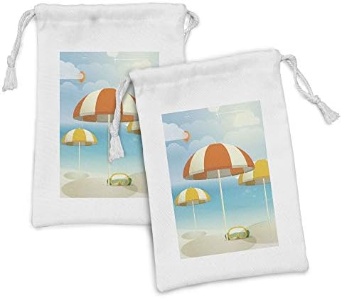 סט כיס חוף לונא -נדיב סט של 2, מטריות על נושא עונת הקיץ של החוף עם ציפורי מטוס וחופשת דגים על חוף הים, תיק משיכה