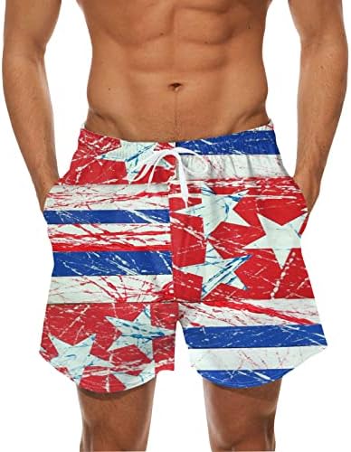 מגברים מהיר יבש רזה מתאים מכנסיים שחייה קצרים בתוספת בגד ים בגודל ים מותניים אלסטיים רכים ומכנסי חוף דגל אמריקאים רכים