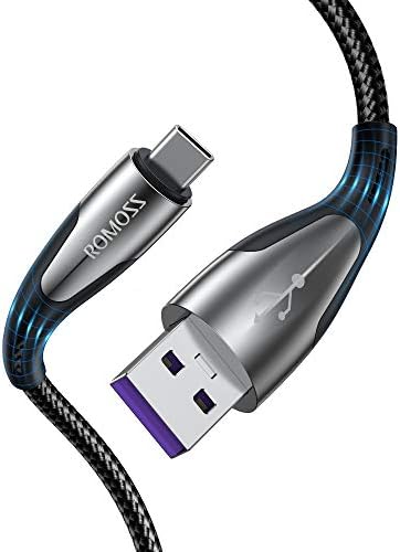 Romoss 5a כבל USB C-100 וואט טעינה מהירה USB-A ל- USB-C כבל קלוע קלאת סוג סופר גובה C תואם ל- Samsung Galaxy S20, S20+, S20