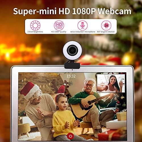 מצלמת אינטרנט 1080 עם טבעת אור מיני פוקוס אוטומטי מצלמת אינטרנט מיקרופון מובנה עבור וידאו / שידור חי / ועידות וידאו