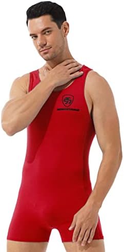 תומכי האתלטיקה של Hedmy גברים ברשת גוף גוף היאבקות סינגלט בגד גוף בגד גוף בגדי ספורט אדום א '