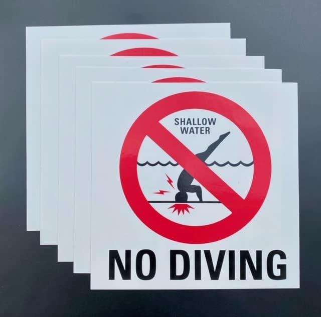 אין צלילה מדבקת מים רדודה מדבקה אזהרה בטיחות 5.5 x 5.5 גיבוי מפוצל לקליפות ויישום קלות