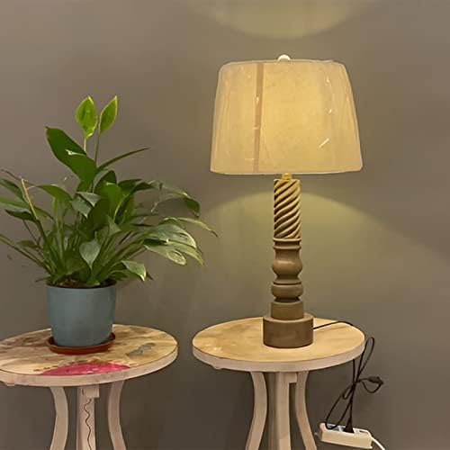 מנורת שולחן עץ רטרו צרפתית, צורת מגדל מעץ מגולף ביד מנורת מיטה, חדר שינה מבד שולחן כתיבה מקורי עם 5 נורת LED