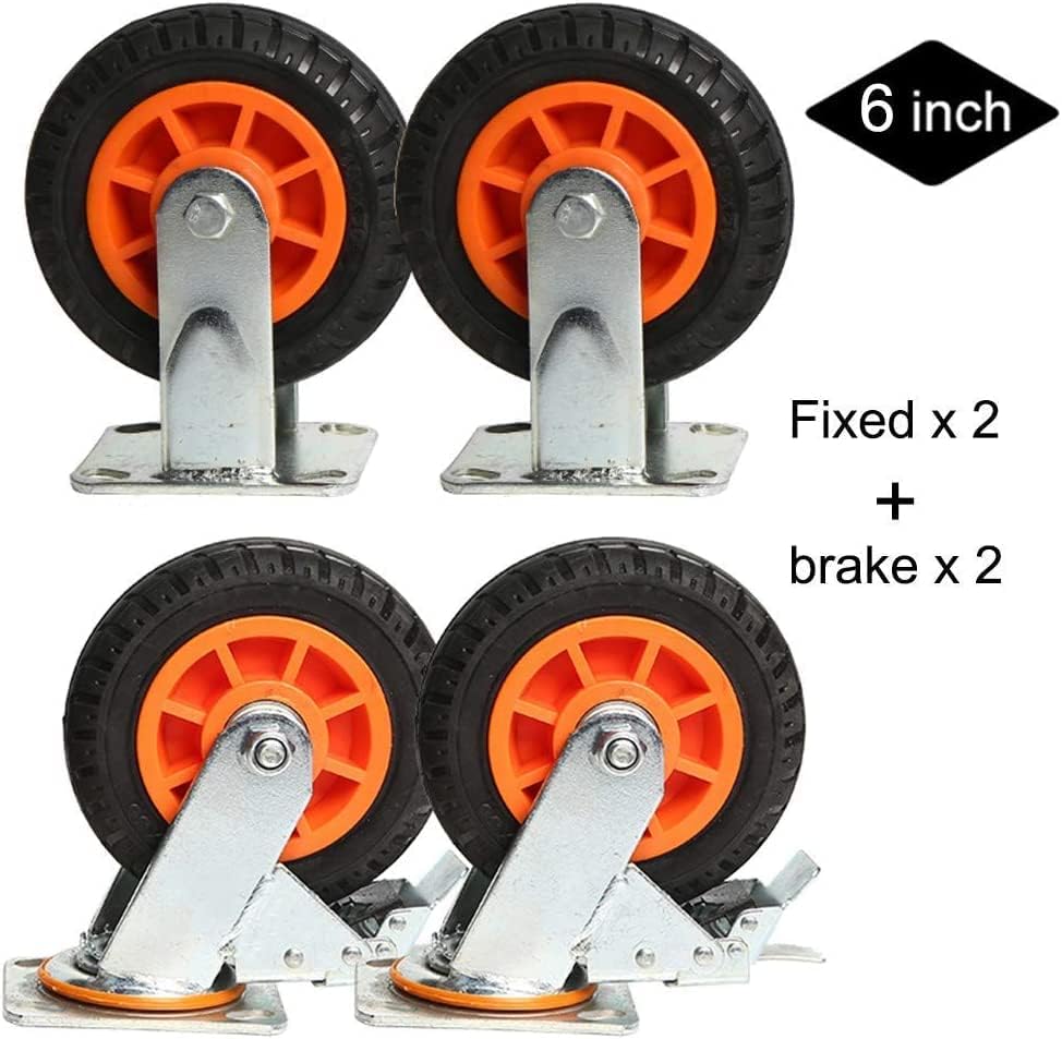 גלגלים של גלגלים אומי גלגלים 4 חבילות גלגלי גלגלי גומי מסתובבים, גלגלים תעשייתיים כבדים, קבוע - מסתובב - בלמים -