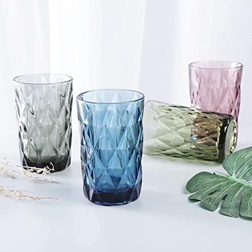 בנדסון שתיית זכוכית סט של 6 כלי זכוכית מודרניים תבנית יהלום כוס כוס 12 אונקיות עבור מים קוקטייל קוקטייל חלב מיץ ומשקאות