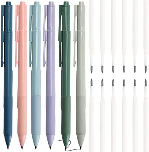 Tecbeauty 12 יחידות דיו ללא דיו עיפרון קסם נצחי עם 12 מילויים להחלפה, 0.5 ממ אינפיניטי לשימוש חוזר עיפרון מכני לרישום כתיבה