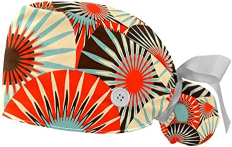 כובע עבודה של 2 יחידות עם כפתורים ומכסה קרצוף דפוס אמנותי של יפן יפן לנשים שיער ארוך