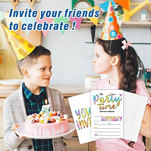 הזמנות ליום הולדת Awsice, כרטיסי הזמנה למילוי דו צדדי למסיבת יום הולדת ， בנים, בנות, ילדים, נער, 20 הזמנות עם מעטפות, קישוטים,