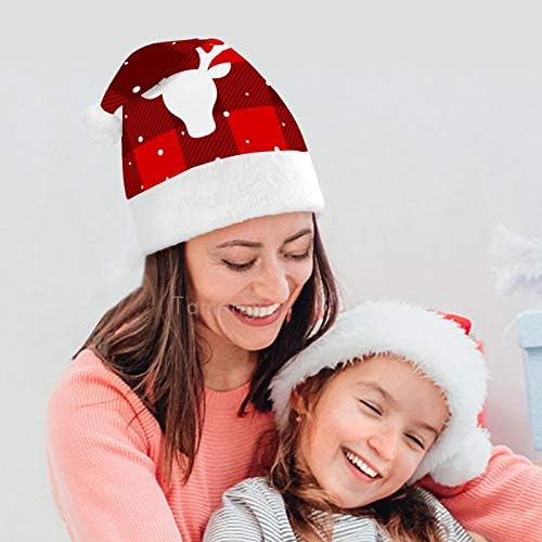 חג המולד סנטה כובע, לבן איילים באפלו משובץ שלג חג המולד חג כובע למבוגרים, יוניסקס נוחות חג המולד כובעי לשנה חדשה