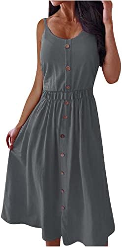 שמלות מקסי של נשים 2023 רצועת ספגטי קיץ נ 'צוואר שמלת קאמי שמלת מותניים גבוהה כפתור מוצק למטה שמלת א-קו ללא