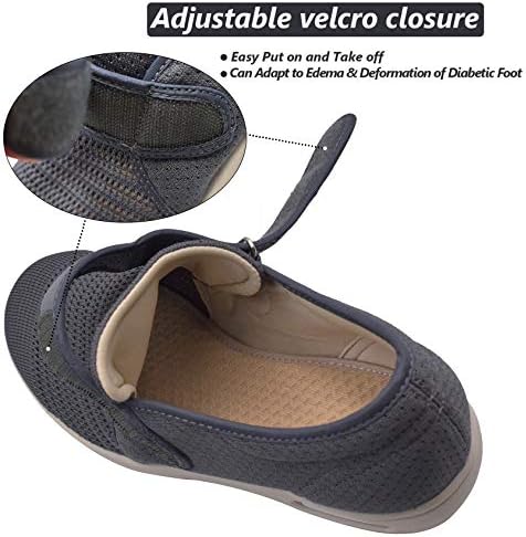 נעלי סוכרת לגברים של W & Lesvago עם סגירות מתכווננות, נעלי הליכה ברוחב רוחב לא החלקה קל משקל לבצרה קשישה פלנטרית