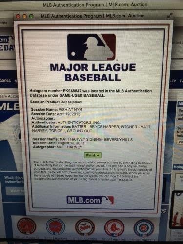 מאט הארווי- Harper-Harper- משומש, משומש וכתובת אביר אפל- משחק משומש- MLB Auth- משחק חתימה MLB משומש בייסבול