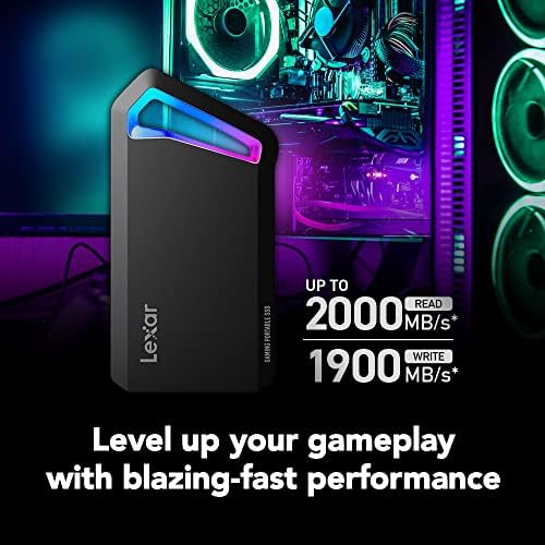 LEXAR SL660 BLAZE 512GB נייד SSD, תואם ל- PS5, PS4, Xbox, PC & Mac, עד 2000MB/S קריאה, LED RGB, USB -C, USB 3.2 GEN