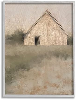 תעשיות סטופל כפרי כפרי קוטג 'משולש גג במצוקה ציור נוף אפור ממוסגר אמנות קיר, 16 x 20, שיזוף