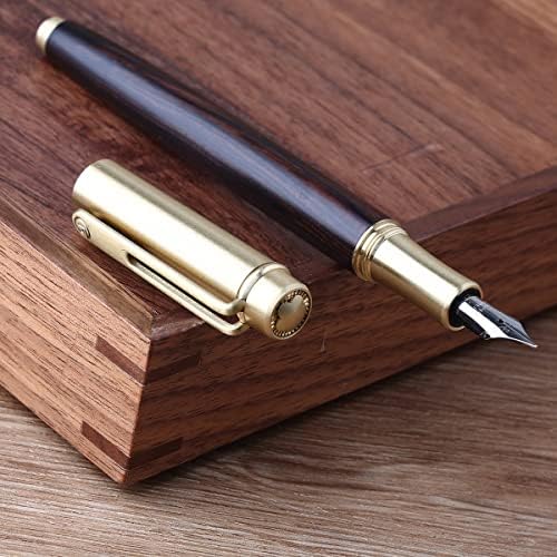 EROFA MAJOHN M7 עט מזרקת עץ עם כובע עט פליז ציפורן משובח נוסף, עט כתיבת עץ בעבודת יד בעבודת יד עם קופסא