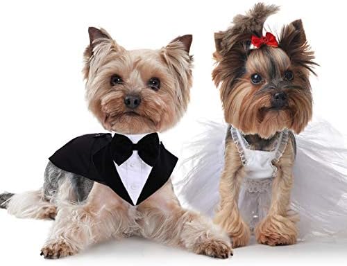חליפת טוקסידו של כלב אידומיק לכלבים קטנים בינוניים גדולים, חליפת אפוד טוקסידו כלבים רשמית עם צווארון קשת קשת ניתנת לניתוק