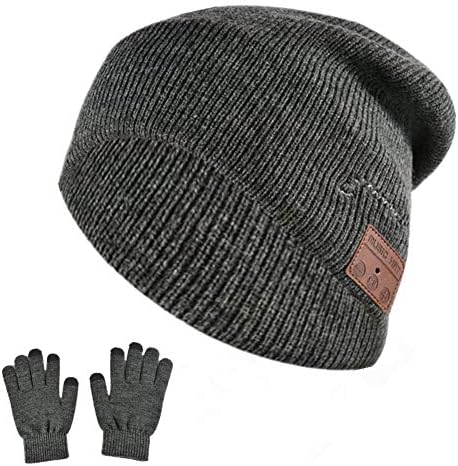 כובע כיפה Bluetooth Bearsfire עם כפפות מסך מגע, כובע מוסיקה אוזניות אלחוטית כובע חורף כובע סרוג רך וחם לגברים