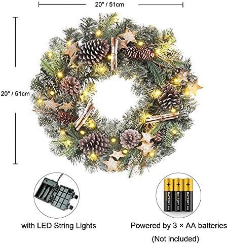 זר חג המולד 20 קישוט זר כניסה לחג המולד קישוט עם אורות LED פירות פירות גרגרי אורן מלאכותי גרלנד לשולחן המסיבה קירות מרפסת