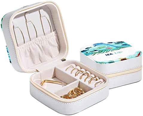 קופסת תכשיטים מטיילים של Rodailycay עם רוכסן כפול, מארגן תכשיטים של צב הדולפין ים מחזיק טבעות עגיל עגיל לנשים נערות