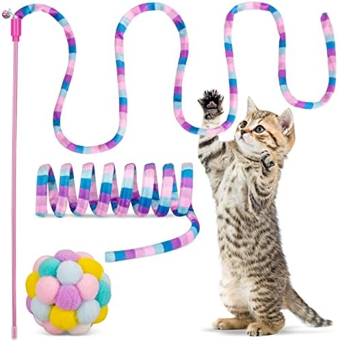 רטרו שו צעצועים לחתולים, טיזר חתול טיזר חתול כדורים מטושטשים עם פעמון בפנים ומעיינות חתולים, צעצועים לחתולים אינטראקטיביים